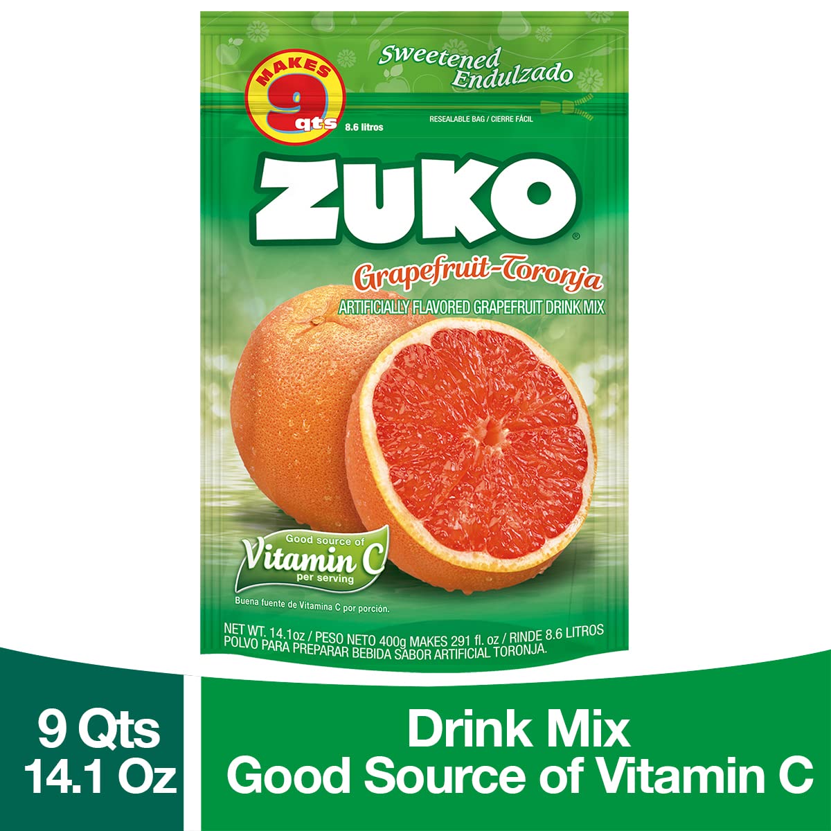 Zuko Grapefruit Instant Powder Drink | Family Pack | No Sugar Needed | Vitamin C | 14.1 Ounce (Pack of 6)