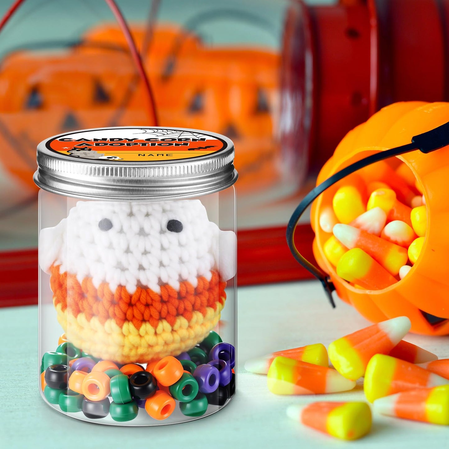 Poen Halloween Candy Corn Boo Basket Stuffers Halloween DIY Toy Plush Crochet Candy Corn Handmade Doll Ghost Spooky Creepy Horro
