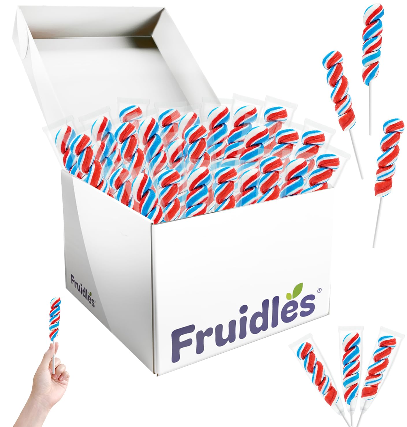 Patriotic Twist Lollipop, USA Red, Blue, & White Mixed Fruit Flavor, Individually Wrapped, 3'' Inch Sucker (96-Pack)