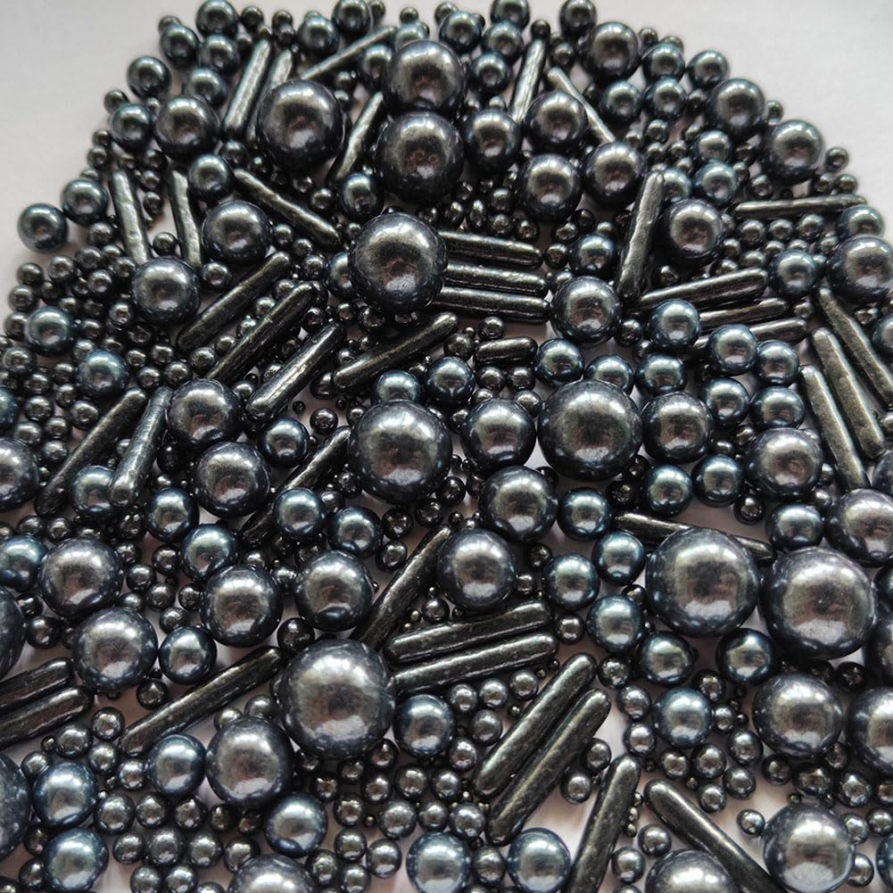 Edible Black Pearl Sugar Sprinkles Candy Mix Size Baking Edible Cake Decorations Cupcake Toppers Cookie Decorating Wedding Party Valentine Halloween Christmas Supplies 100G/3.53Oz