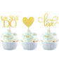 YCTHUNFISH Cupcake Toppers 24 Pack Gold Glitter Love Heart for Wedding Bridal Shower Birthday Cake Decorations