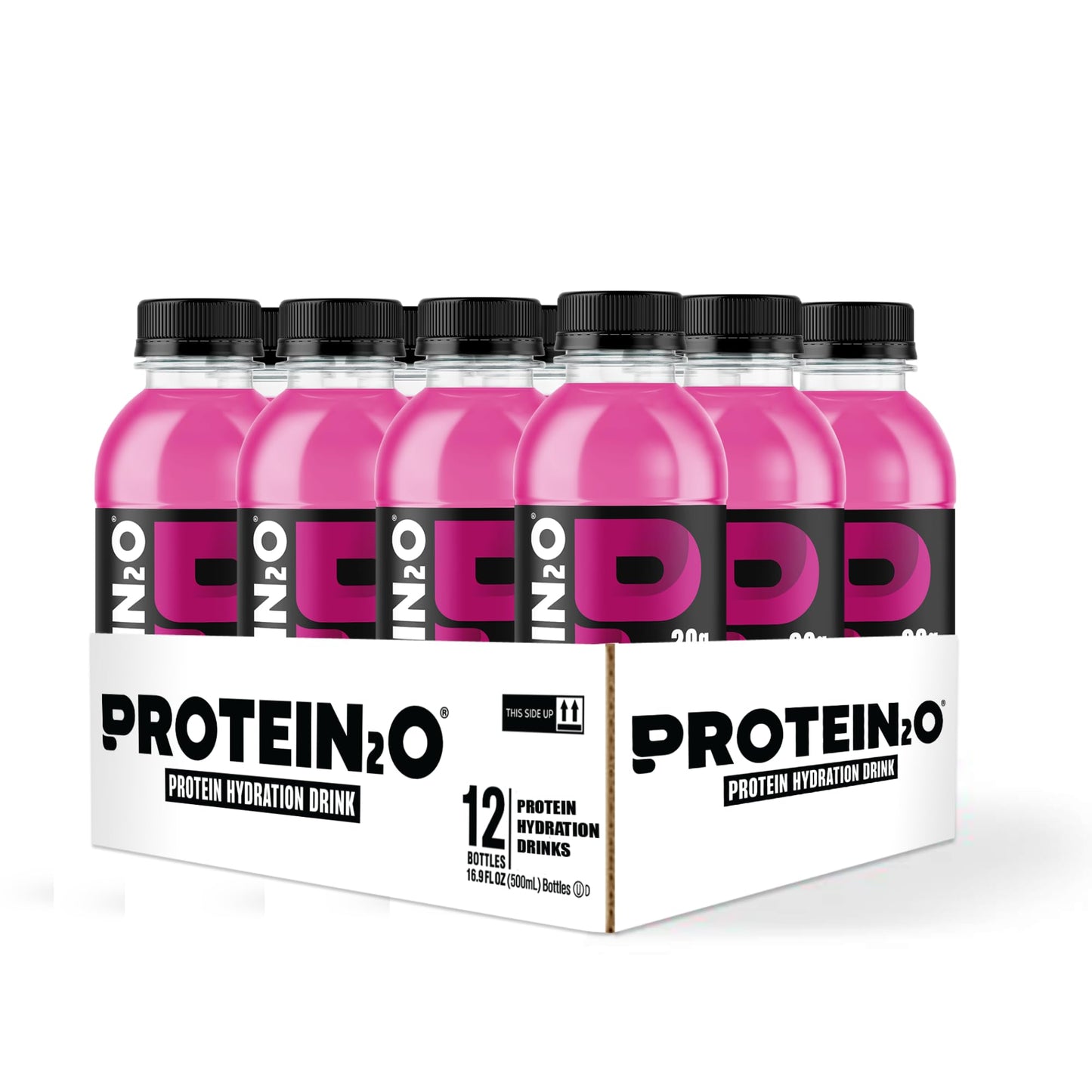 Protein2o Hydration Drink - Liquid Clear Whey Protein Isolate & Electrolyte - 20g Protein - 16.9 Fl Oz - Pack of 12 - Mixed Berry