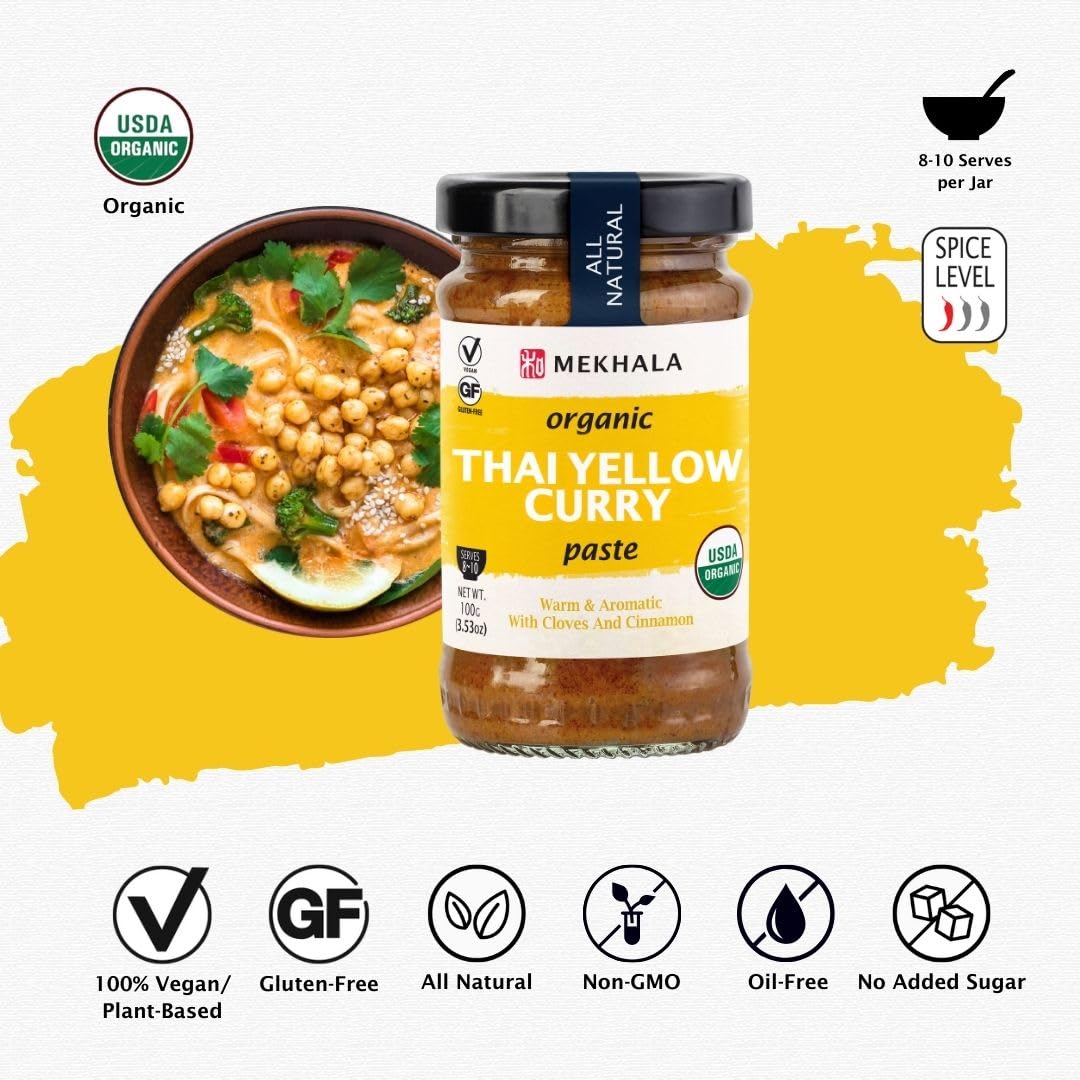 Mekhala Organic Gluten Free Curry Paste Value 3-Pack (3X3.5Oz) (Yellow)