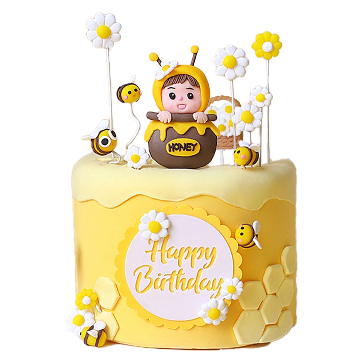 Gyufise 11Pcs Bumble Bee Cake Toppers Honeycomb Flower Oh Babee Cupcake Picks Gender Reveal Cake Decorations For Baby Shower Kid