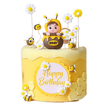 Gyufise 11Pcs Bumble Bee Cake Toppers Honeycomb Flower Oh Babee Cupcake Picks Gender Reveal Cake Decorations For Baby Shower Kid