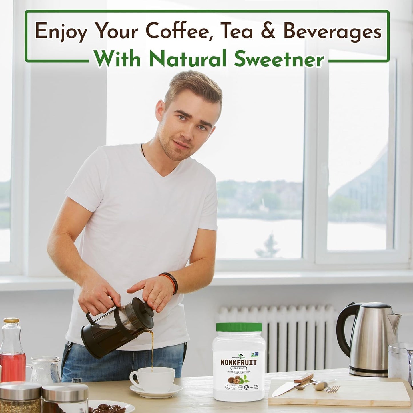 Morning Pep Monk Fruit Sweetener  Classic | White Sugar Substitute  Keto Diet Friendly  1:1 Sugar Replacement  For Baking  Coffee  Tea  Zero Calorie Non Gmo Project Verified  OU Kosher  White - 5 lb