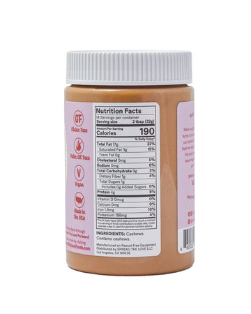 Spread The Love Basic Cashew Butter, 16 Ounce (All Natural, Vegan, Gluten-Free, Creamy, No Added Salt, No Added Sugar, No Palm F