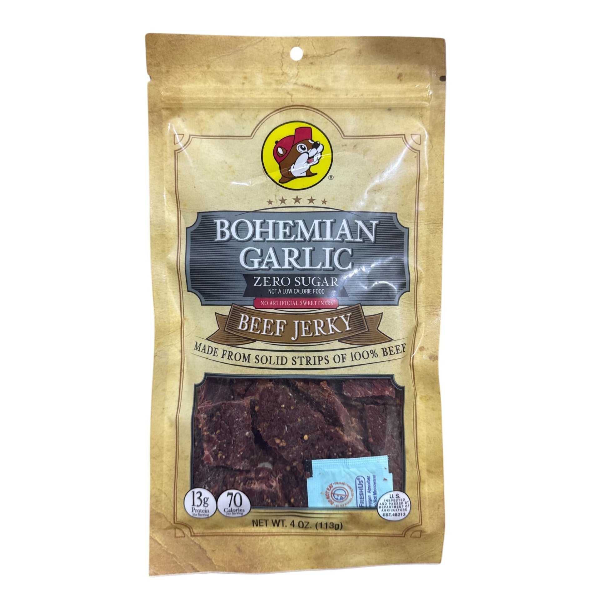 Buc-ees Smoked Beef Jerky, Zero Sugar, 10g Protein, 4oz Bag, Paleo & Carnivore Diet Snack