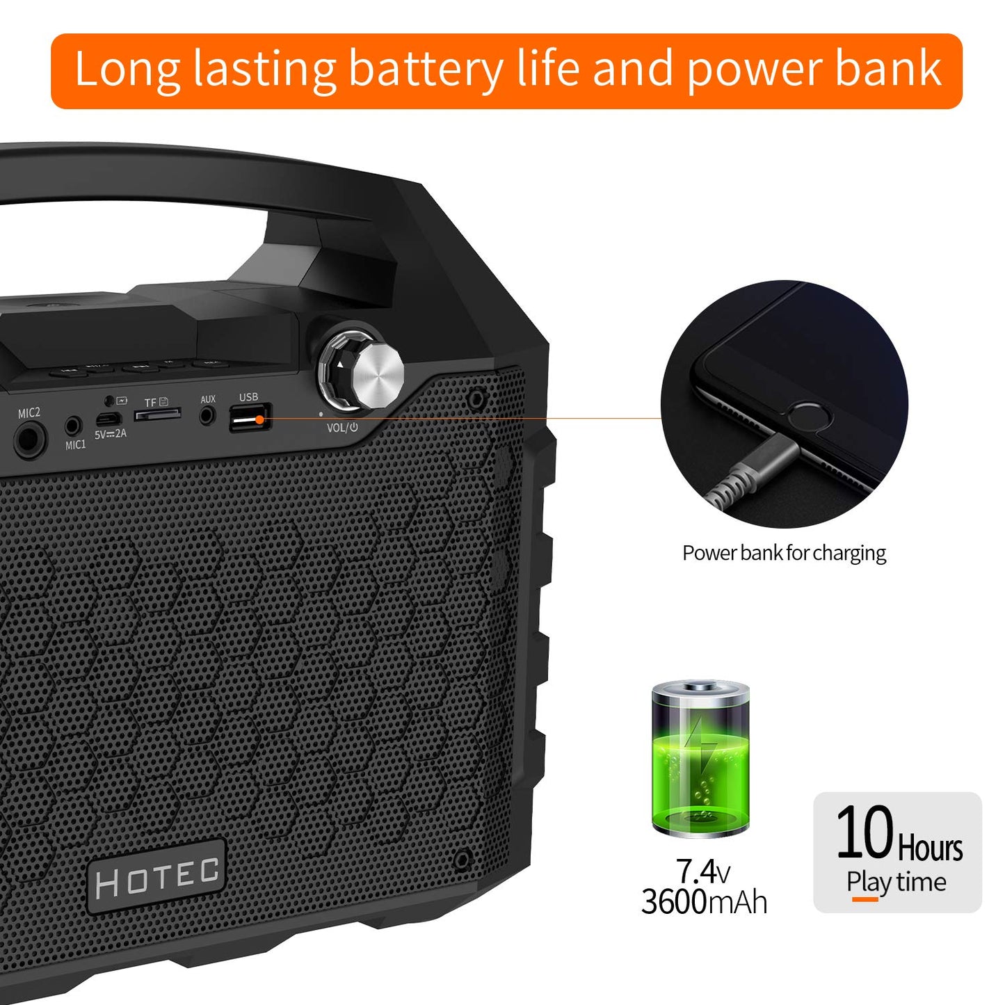 Hotec Wireless Bluetooth Portable Pa Speaker System, Powerful Bluetooth Karaoke Machine With Dual Wireless Microphones For Karao