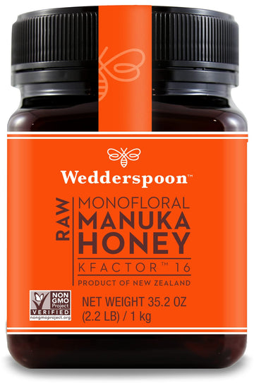 Wedderspoon Raw Premium Manuka Honey, Kfactor 16, 35.2 Oz, Unpasteurized, Genuine New Zealand Honey, Traceable From Our Hives To