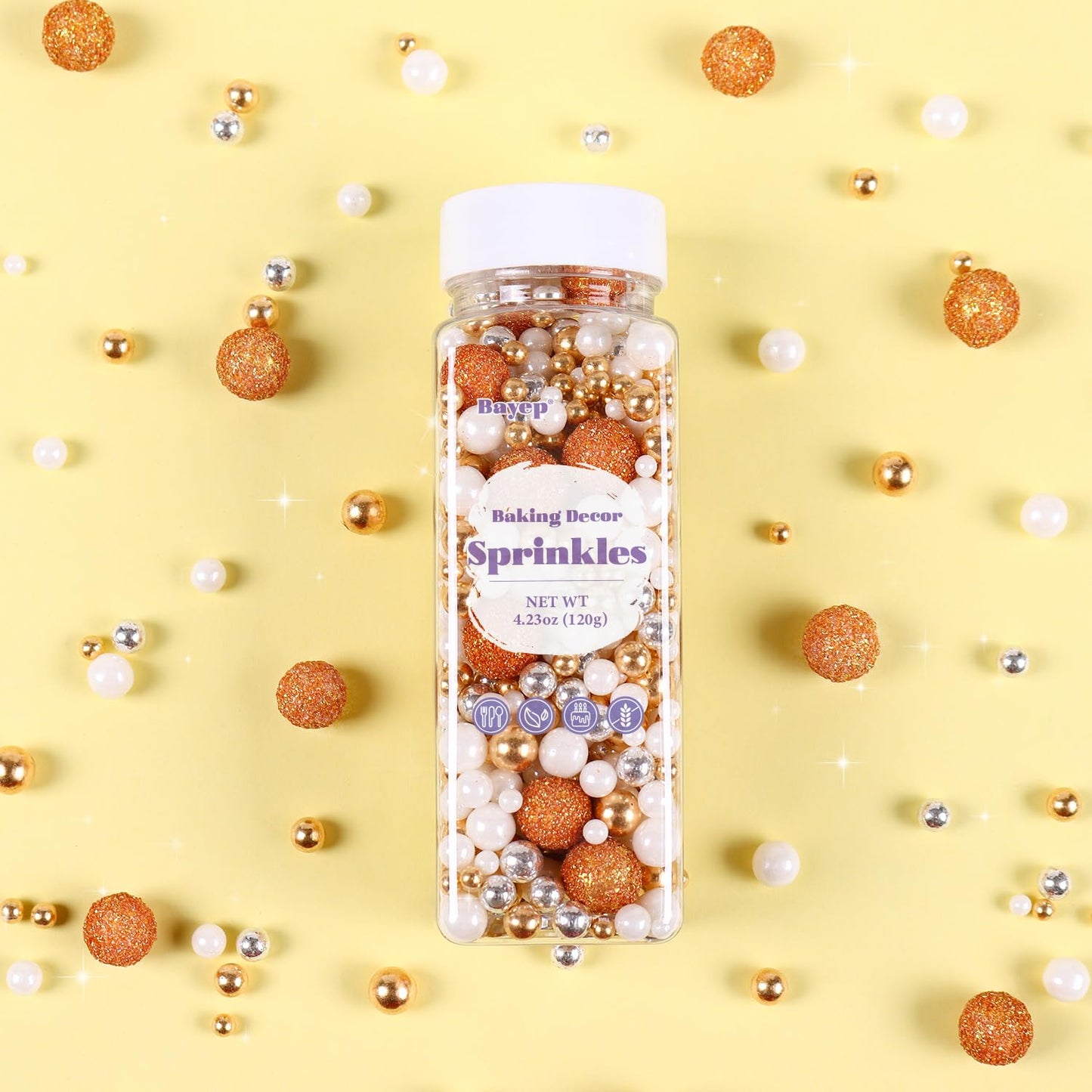 Gold Sprinkles For Cake Decorating 4.23Ounce - Sparkle Pearl Sprinkles For Cupcake Toppers, Ice Cream, Candy, Cookie Decorations