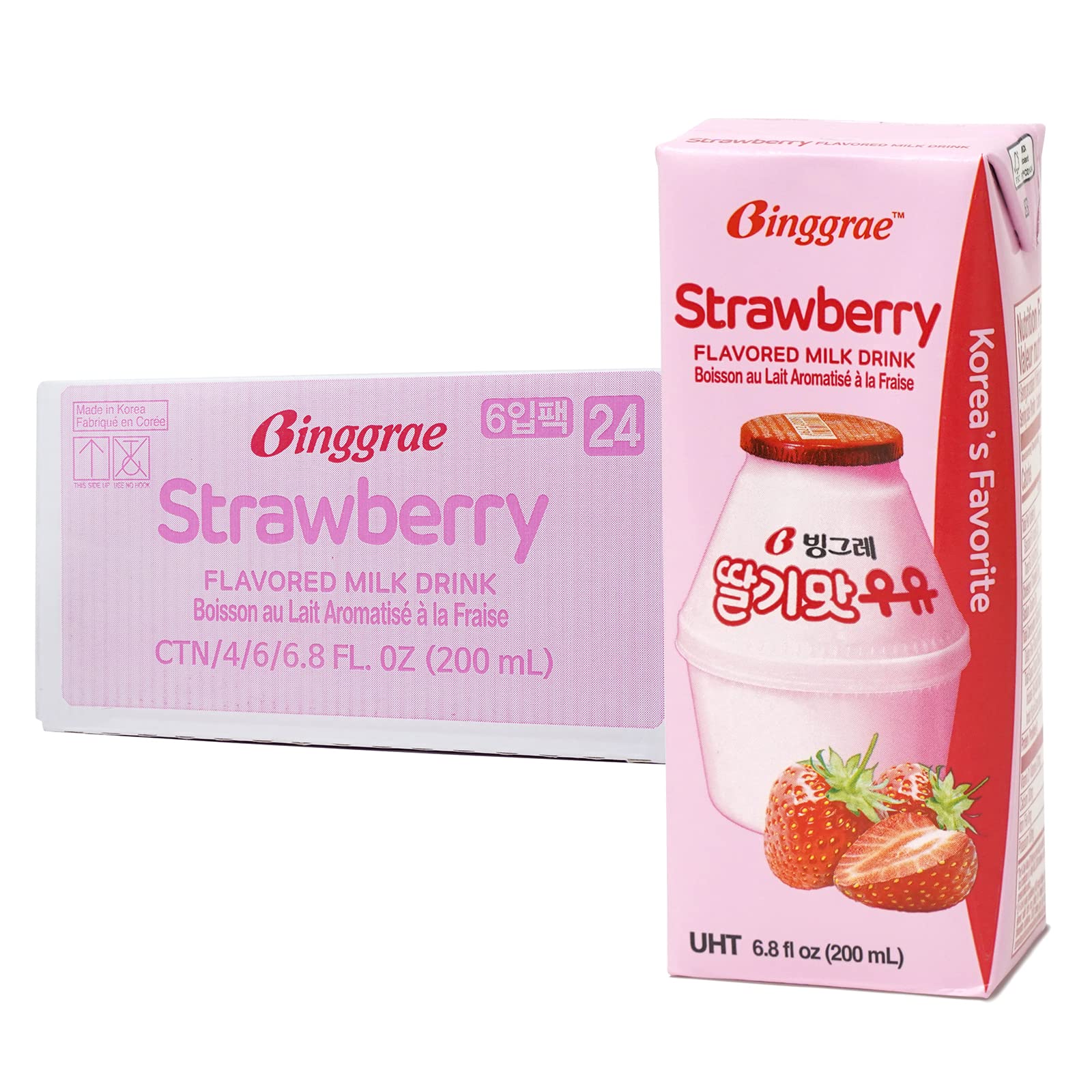 Binggrae Strawberry Flavored Milk (Pack of 24)