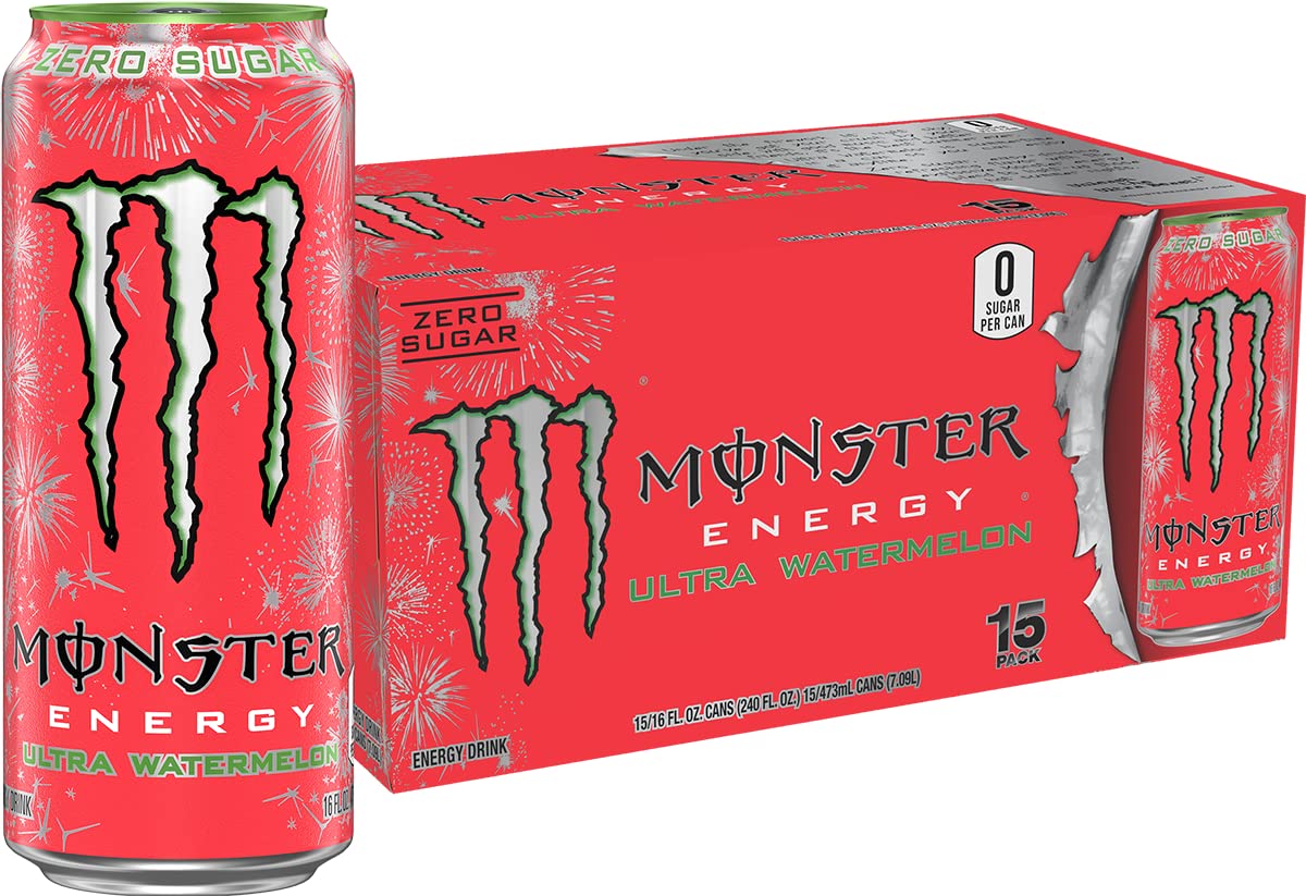 Monster Energy Ultra Watermelon Sugar Free Energy Drink, 16 Ounce, 15 Pack