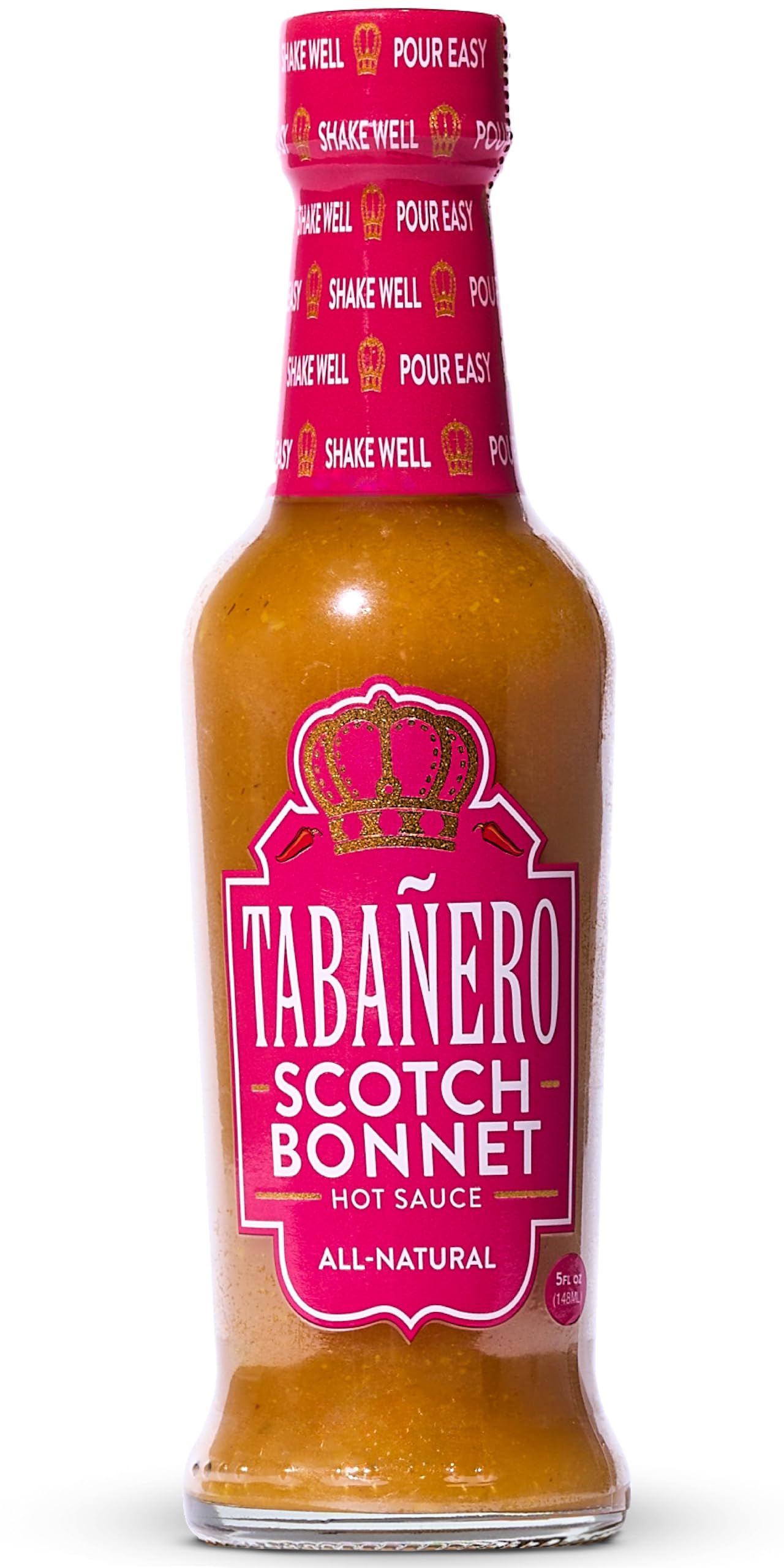 Tabanero Hot Sauce - Scotch Bonnet Pepper, All-Natural, Gluten-Free, Vegan, Kosher, 5 oz Bottle