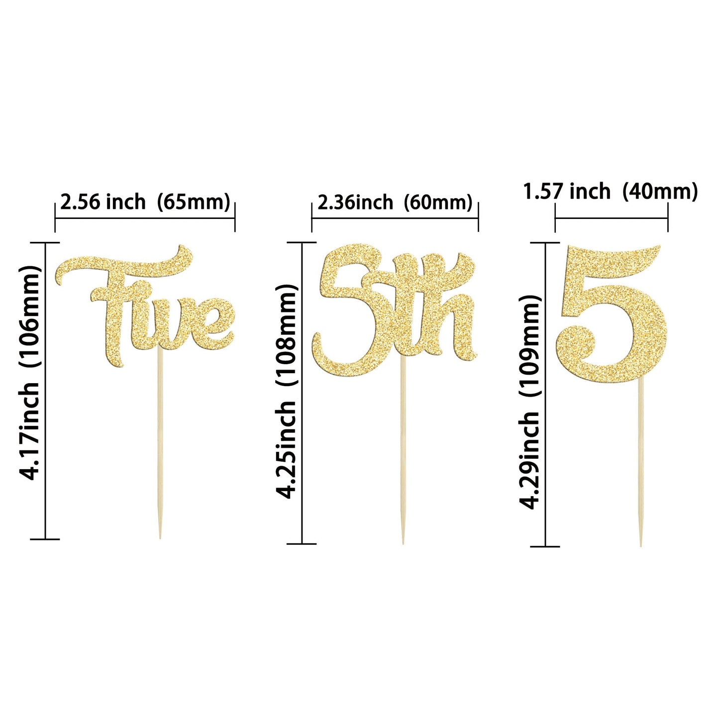 24Pcs 5th Birthday Cupcake Toppers Glitter Fifth Birthday Five Cupcake Picks for Baby Shower 5th Birthday Anniversary Party Cake