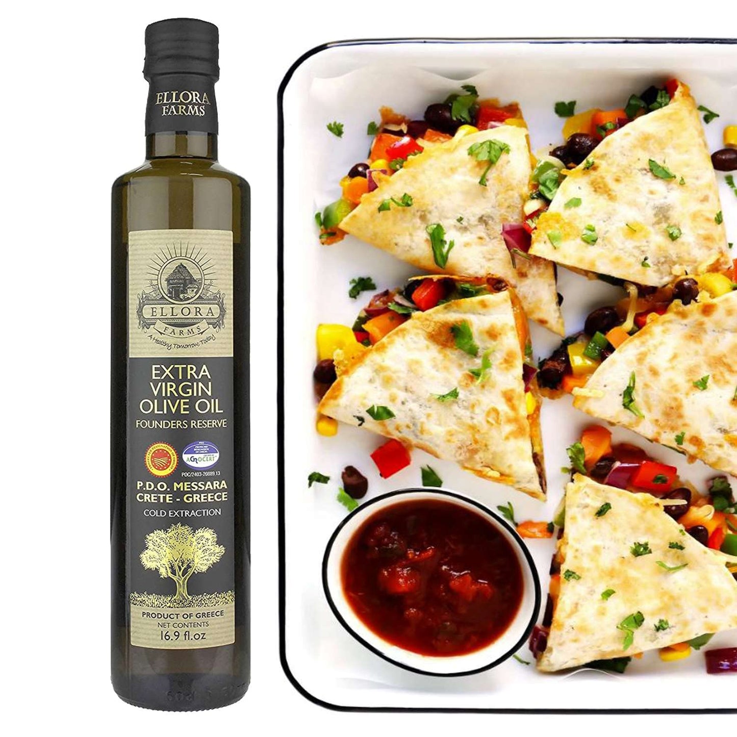 Ellora Farms, Greek Extra Virgin Olive Oil, Single Estate Pdo Messara, Greece, Non Gmo, Cold-Pressed, Polyphenol, Glass Bottle,