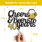 Joymee Cheers to 40 Years Cake Topper, Black and Gold Glitter, Double-Sided Birthday Party Decorations