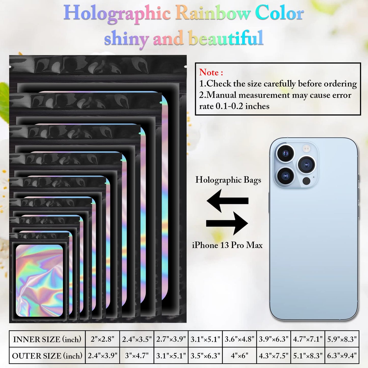 100 Pieces Smell Proof Mylar Bags, Holographic Packaging Bags, Resealable Odor Foil Pouch Zipper Bags With Clear Window For Food