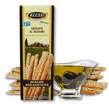 Alessi Imported Breadsticks, Sesame Autentico Italian Crispy Bread Sticks, Low Fat Made with Extra Virgin Olive Oil, 4.4oz (Sesa