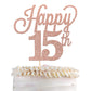 YCTHUNFISH 15th Birthday Cake Topper, Black Glitter Number 15, Rose Gold Bamboo Decorations