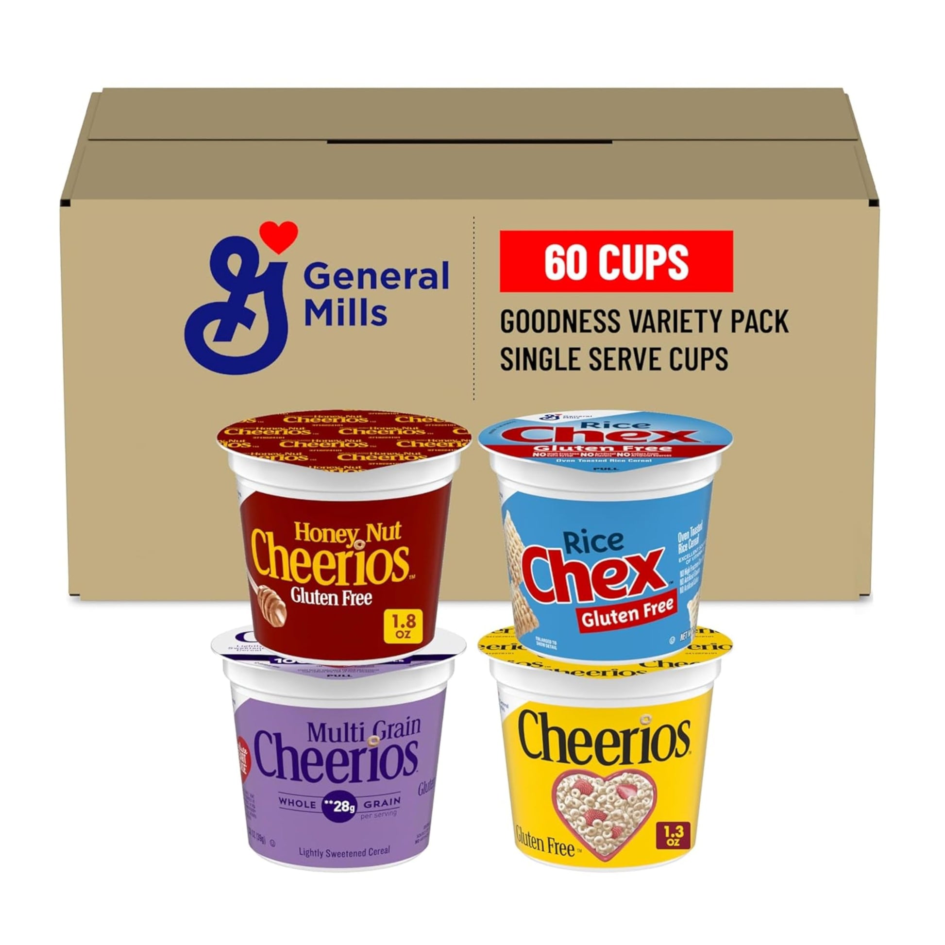 General Mills Assorted Goodness Cereal Variety Pack, Single Serve Cups, 60 Count