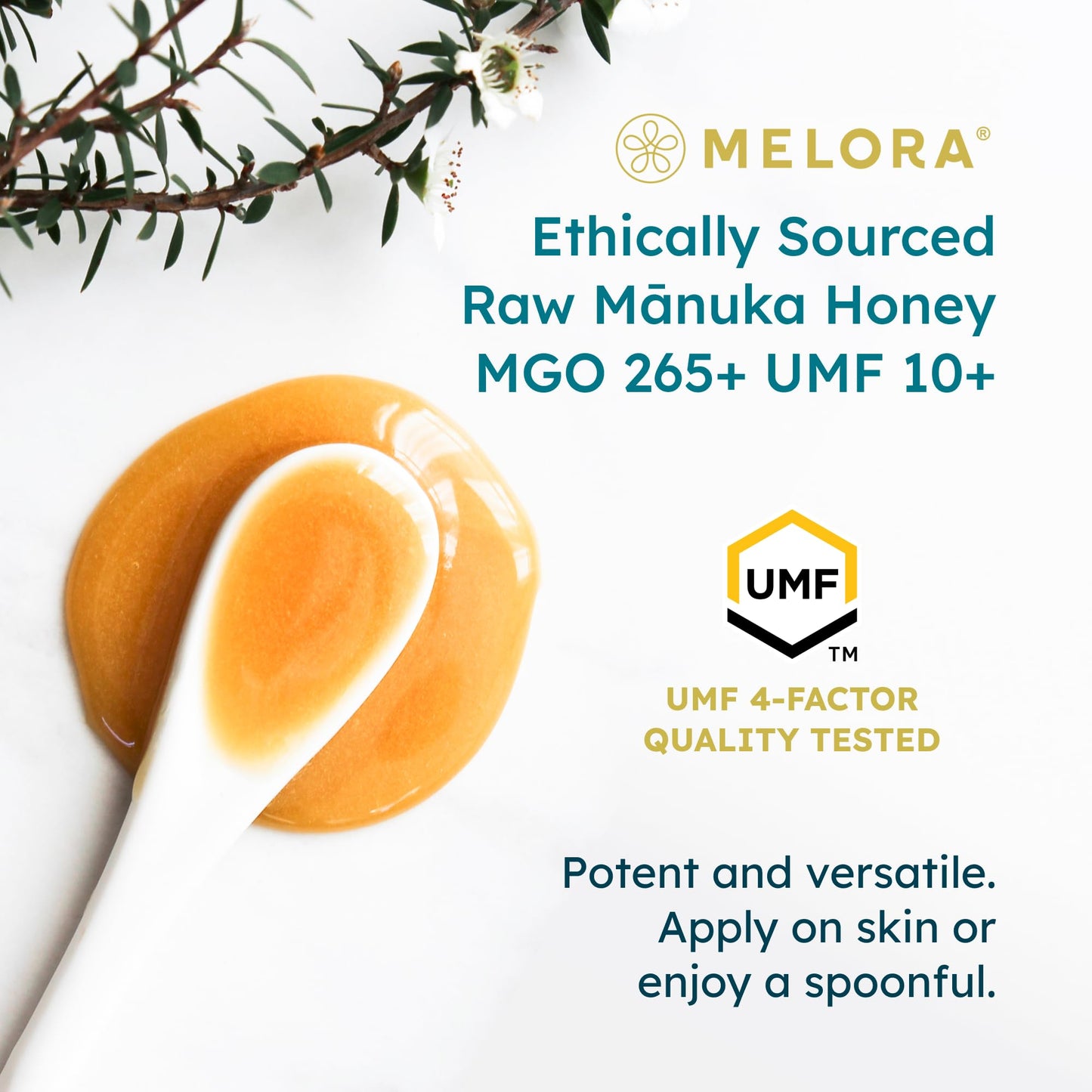 Melora Raw Manuka Honey from New Zealand | UMF 10+ | MGO 265+ | 8.8 Oz Jar | Safe for Skin Care | Edible & Healthy Sugar Alterna