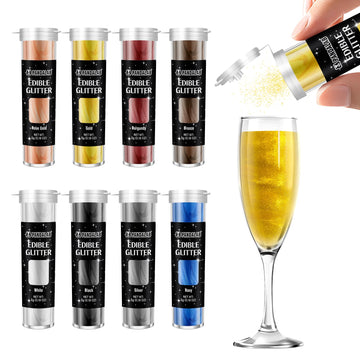 Edible Luster Dust - Food Grade Rose Gold Navy Glitter for Drinks, Wines, Cocktails, 8 Colors Decorating Shimmering Glitter for 