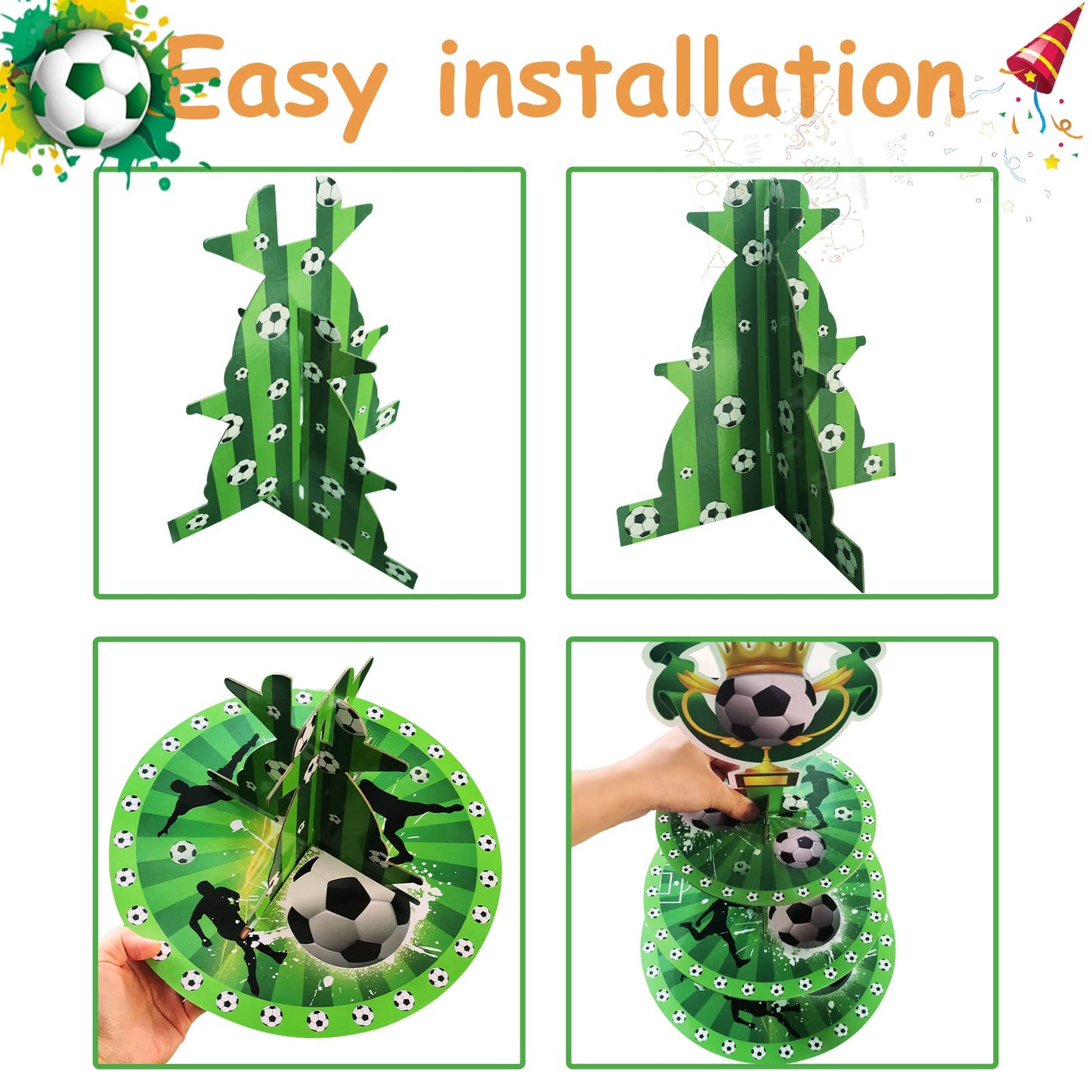 Soccer Themed Birthday Party Supplies, Soccer Party Decorations, 3 Tier Soccer Cardboard Cupcake Stand, Soccer Cake Topper Sport