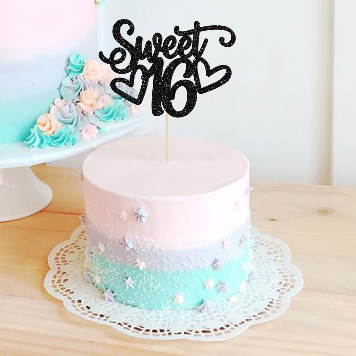 Gyufise 24 Pack Cupcake Toppers Glitter Happy Sweet 16 Decorations Light Blue Model ZN0475-4-BL