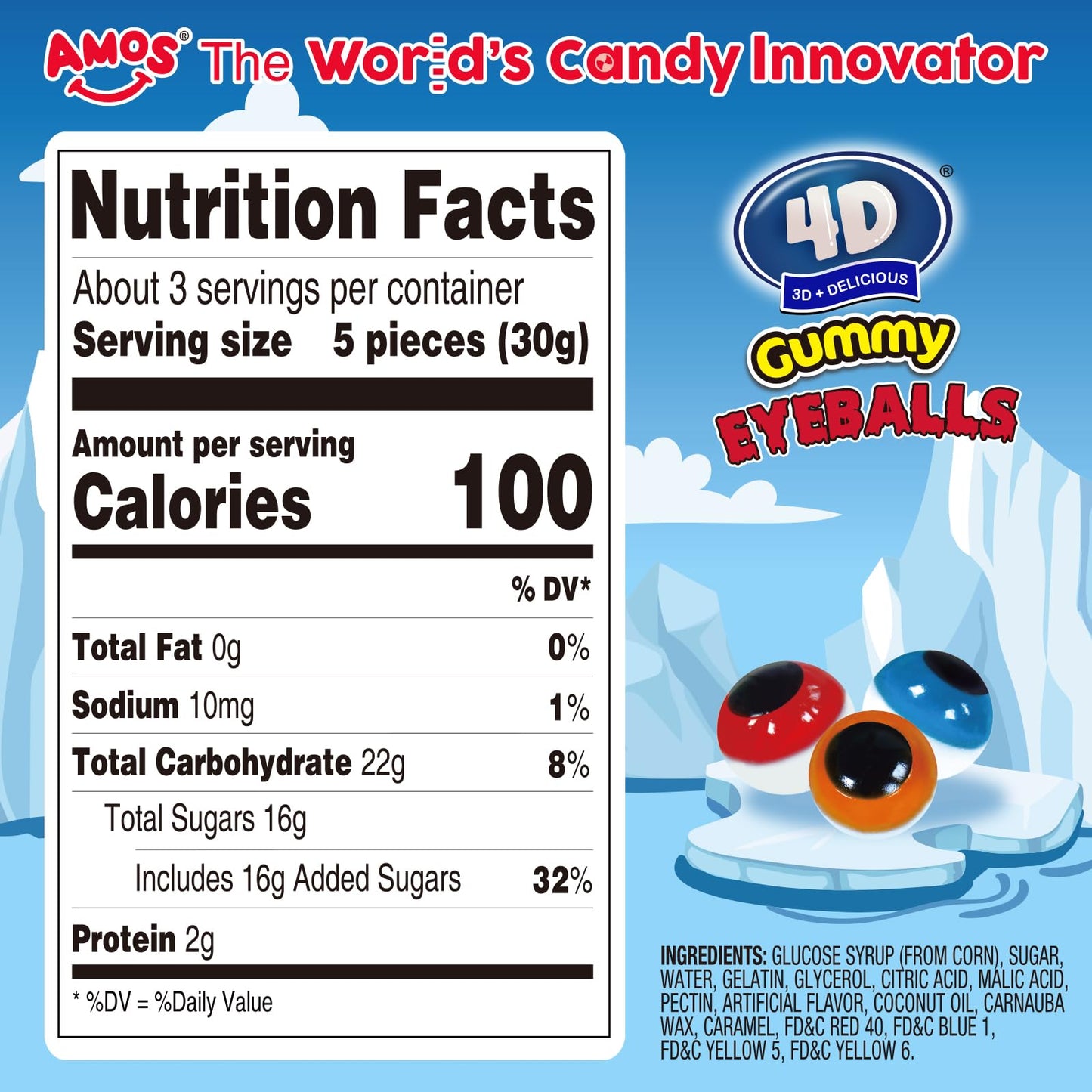 Amos 4D Gummy Eyeball Candy, Individually Wrapped 3D Eyeballs Shaped, Perfect Treat For Kids Parties Gift(40 Count) (3.39Oz)