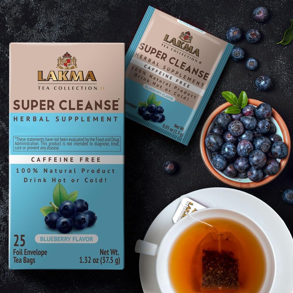 HYLEYS Tea Super Cleanse Tea - Blueberry Flavor, Caffeine Free, 25 Tea Bags