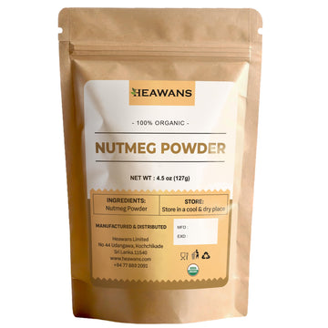 Heawans Organic Nutmeg Powder, Premium Grade (4.5 oz), harvested & packed from a USDA certified farm.