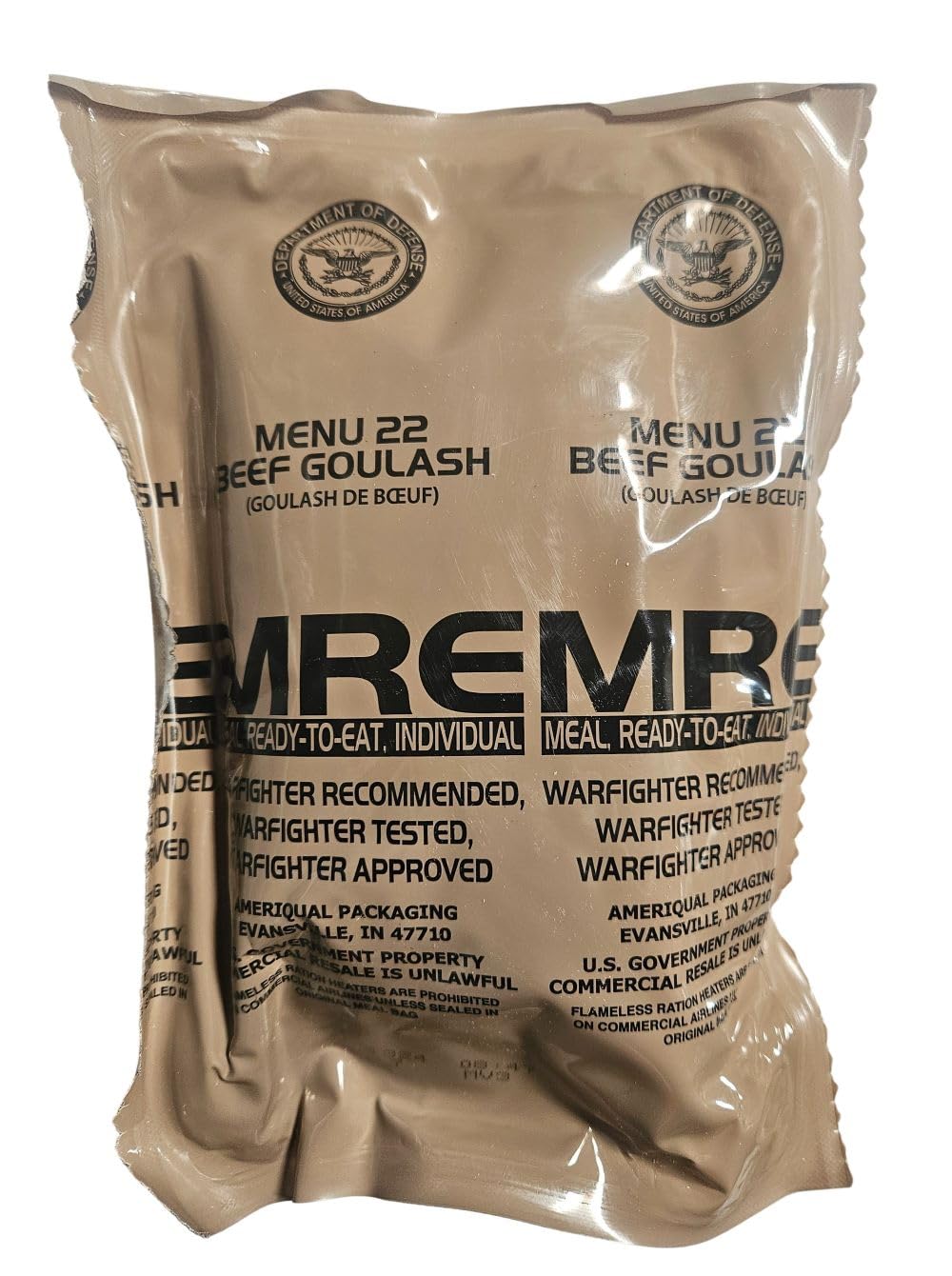 EPIDEMIC PROOF Genuine USGI MRE Beef Goulash Meal, Ready to Eat - Inspection Date 01/2026 or Newer, Includes Entree, Snacks, Dessert, Drink