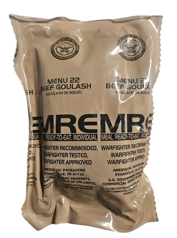 EPIDEMIC PROOF Genuine USGI MRE Beef Goulash Meal, Ready to Eat - Inspection Date 01/2026 or Newer, Includes Entree, Snacks, Dessert, Drink