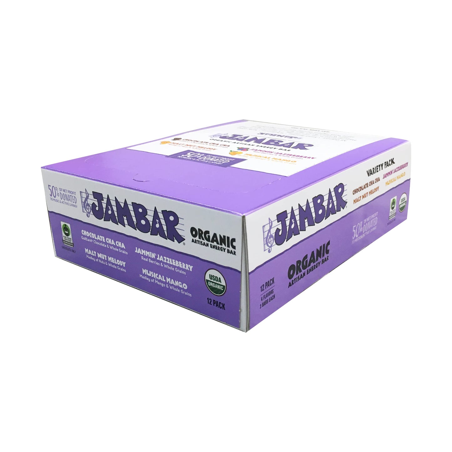 JAMBAR Organic Artisan Energy Bar Variety Pack - 12 Bars