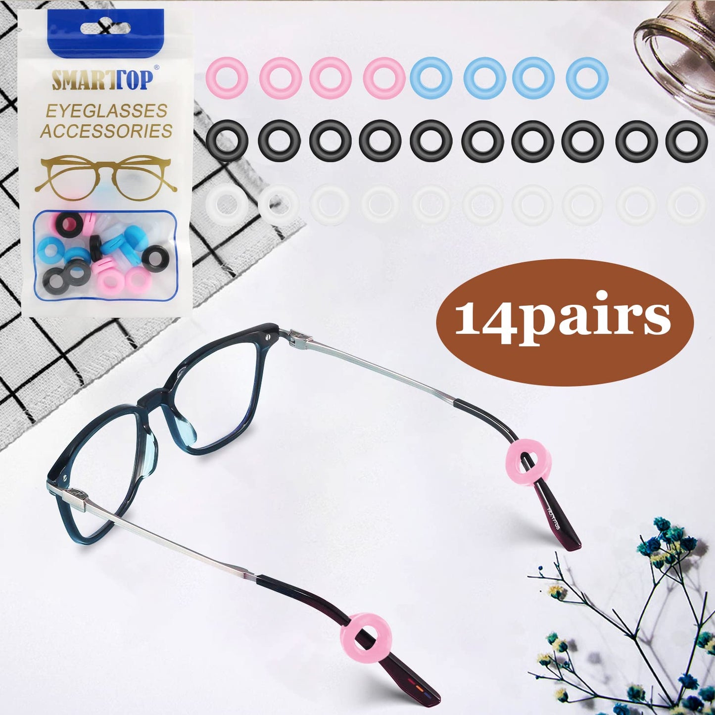 Smarttop 14Pairs Silicone Eyeglass Ear Grips,Comfort Anti-Slip Eyeglasses Ear Hooks For Kids And Adults Sunglasses, Reading Glas