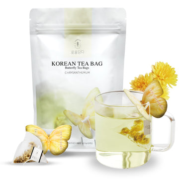Kkokdam Butterfly Tea Bags - Chrysanthemum - Korean Gift Set, Decaf Tea Bags, Fancy Tea Bags, Unique Tea Bags, Iced Tea Bags For