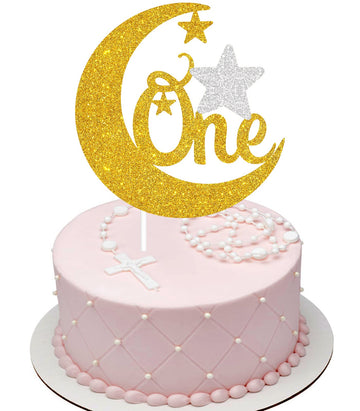 Happy Baby'S 1St Birthday Cake Topper - Twinkle Twinkle Little Star Gold Glitter First Birthday Cake Topper - Novelty Wild One Y