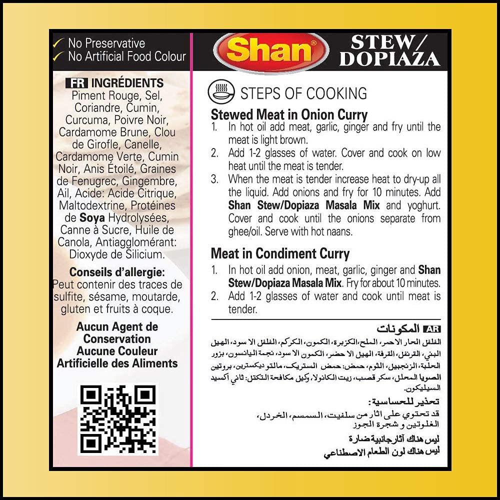 Shan Stew/Dopiaza Recipe & Seasoning Mix, 1.76 oz (Pack of 6) - Authentic Indian Spices for Meat & Vegetable Stews