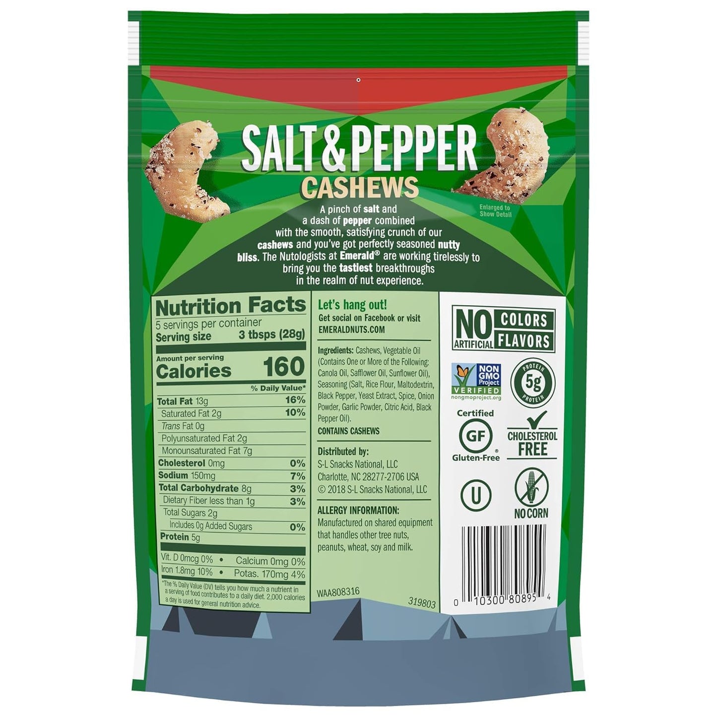 Emerald Nuts Combo (Variety Pack) Featuring Dill Pickle Seasoned Cashews & Salt And Pepper Cashews | 5 Oz Resealable Bags | Kosh