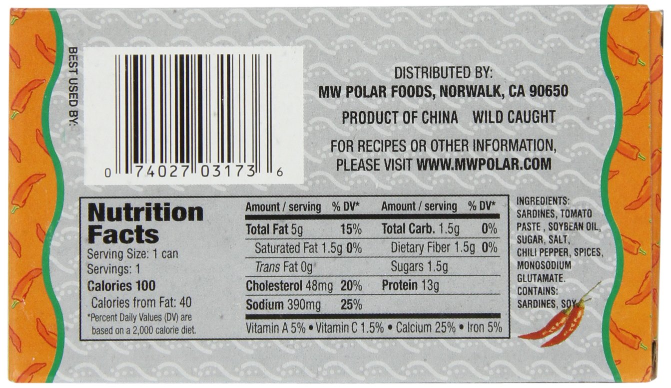 MW Polar Sardines, Hot Tomato Sauce, 3-Ounce (Pack of 24)