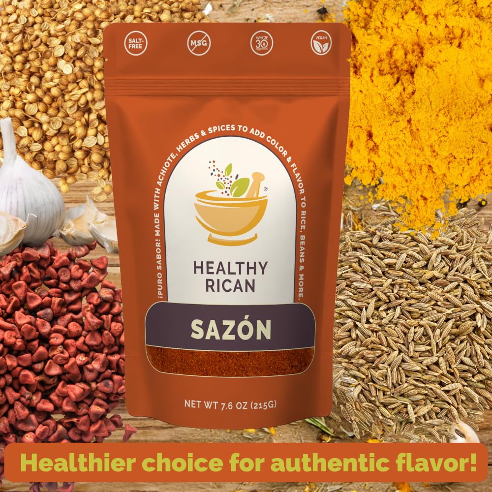 Healthy Rican Sazon Seasoning 7.6 Oz Large Pouch Puerto Rican Latin Spice Blend No Red 40 Gluten Free Keto Whole30 Approved No M