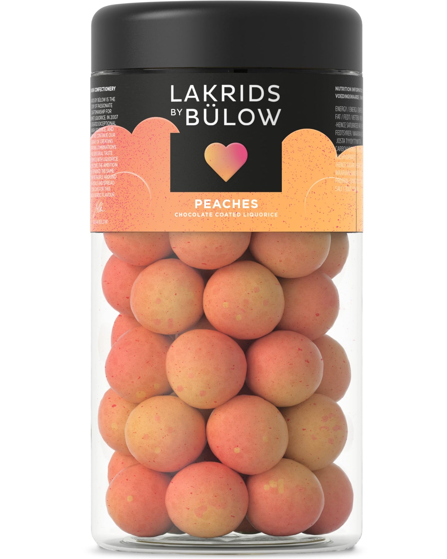 LAKRIDS BY BLOW - Peaches - 10.4 oz - Chocolate Coated Gourmet Licorice - Sweet Licorice Core Coated in White Chocolate & Peach