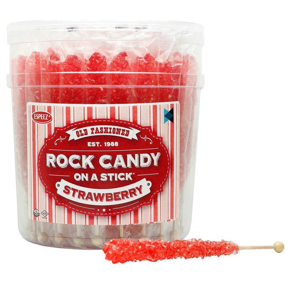 Espeez Extra Large Rock Candy Sticks - 36 Count Red Strawberry - Individually Wrapped Party Favors