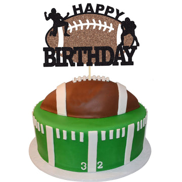 Gyufise 1Pc Football Cake Topper Rugby Ball Happy Birthday Cake Decorations For Bowl Party Decor Touchdown Sport Themed Game Day