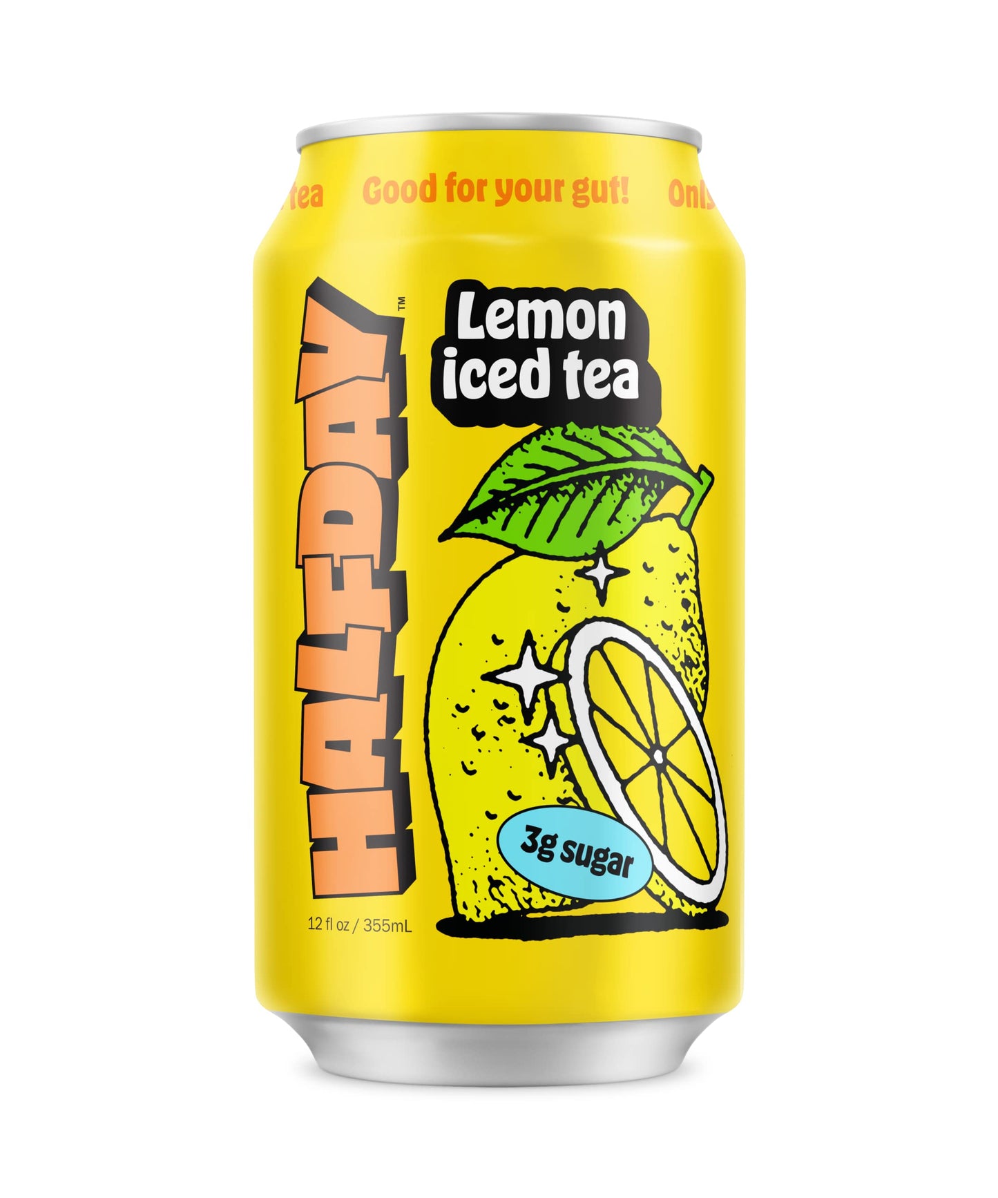 Halfday Prebiotic Lemon Iced Tea 12-Pack - Nostalgic Flavor, Low Sugar, Incredible Taste - Paleo, Gluten Free, Drinks For Gut He