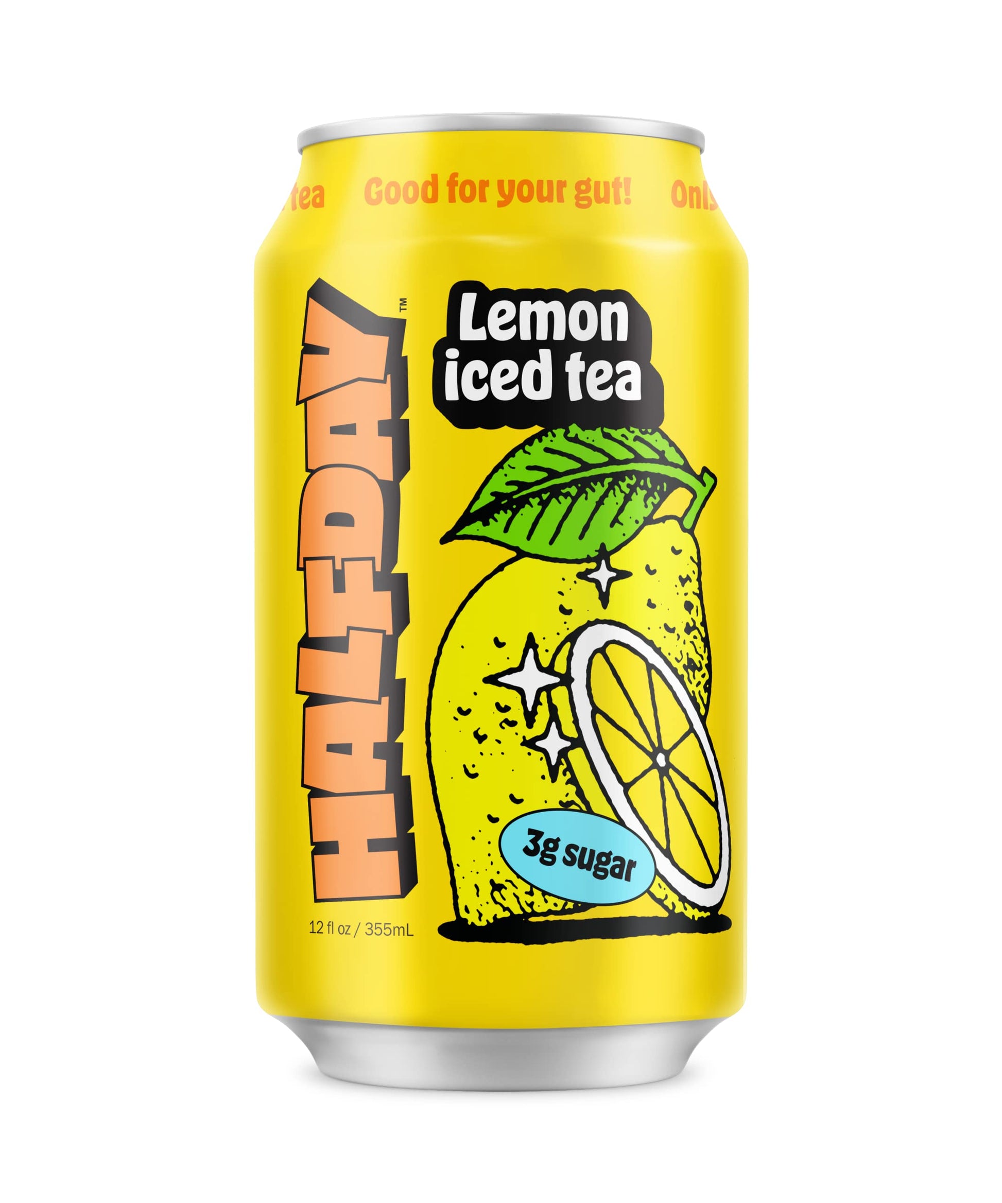 Halfday Prebiotic Lemon Iced Tea 12-Pack - Nostalgic Flavor, Low Sugar, Incredible Taste - Paleo, Gluten Free, Drinks For Gut He