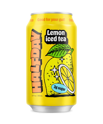 Halfday Prebiotic Lemon Iced Tea 12-Pack - Nostalgic Flavor, Low Sugar, Incredible Taste - Paleo, Gluten Free, Drinks For Gut He