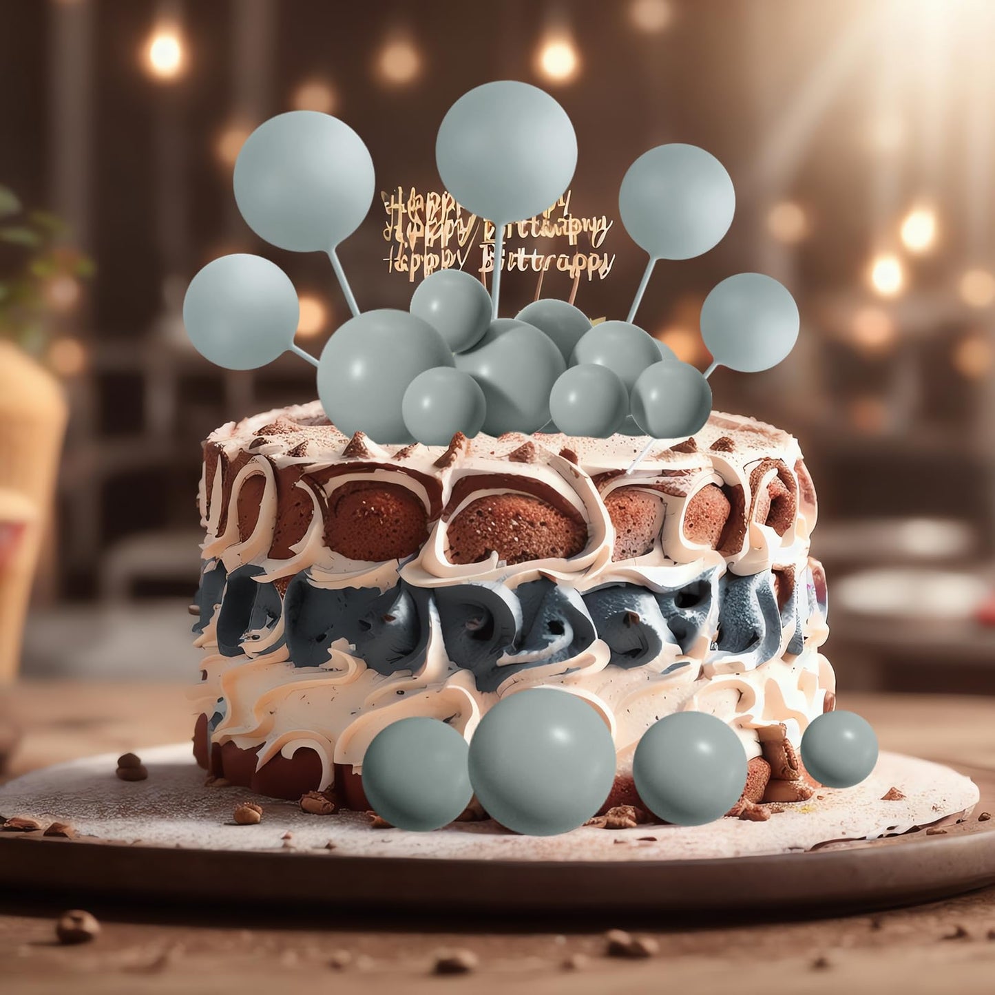 Astaron 20 Pcs Ball Cake Topper Decorations Mini Balloons Cake Topper Sticks Gray Balls Cake Picks Cake Topper Balls Cake Decora