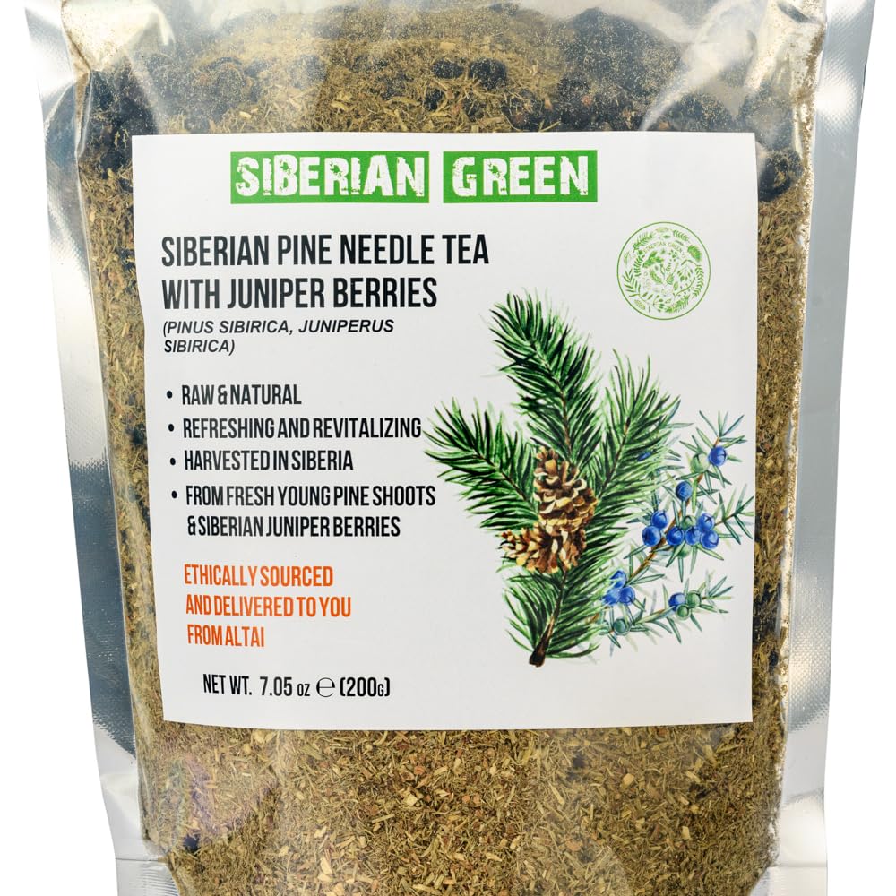 Siberian Green Pine Needle Tea Loose Powder with Juniper Berries 200g (7.05oz) Wild Harvested Pinus Sibirica Juniperus